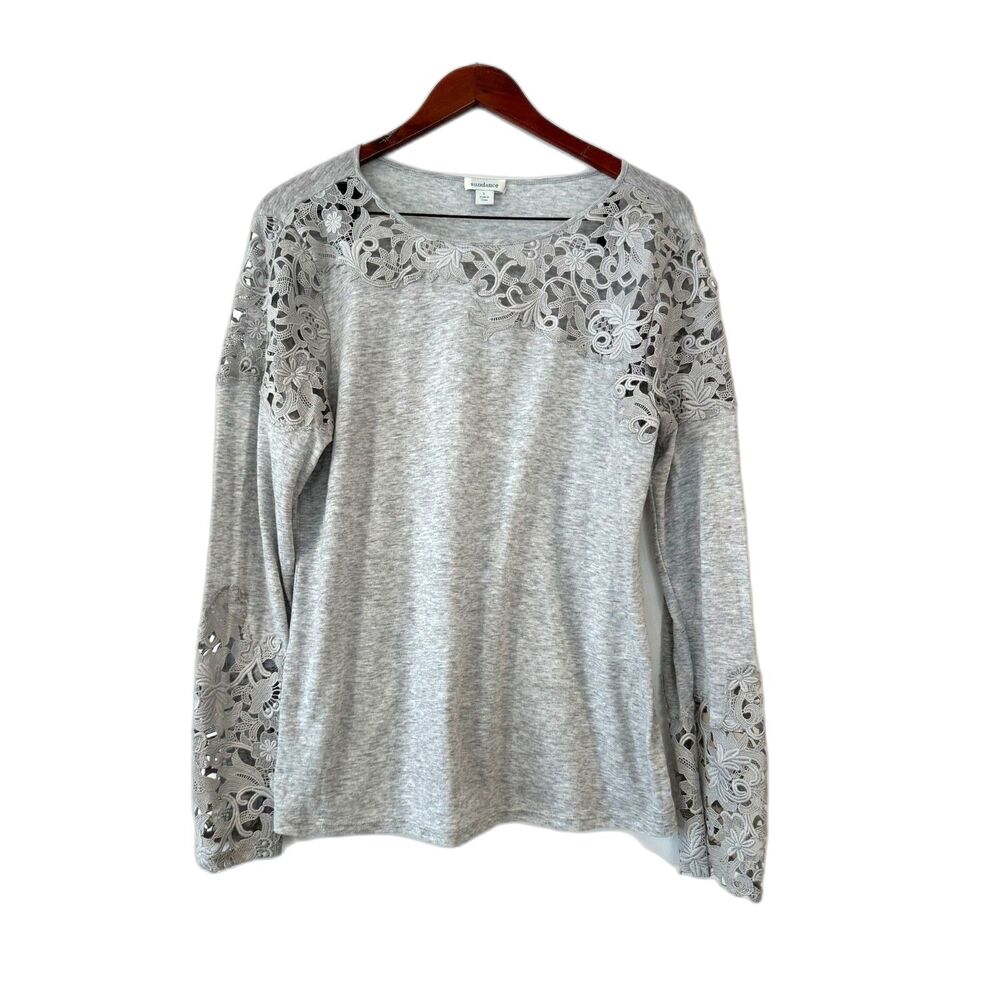 Sundance Lovelier Days Heather Grey Crochet Lace Detailing Long Sleeves Large - Picture 4 of 9